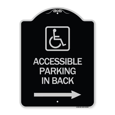 SIGNMISSION Accessible Parking on Right Arrow W/ Graphic Heavy-Gauge Aluminum Sign, 24" x 18", BS-1824-24355 A-DES-BS-1824-24355